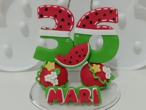 Vela Melancia de Biscuit para Festa Adulto