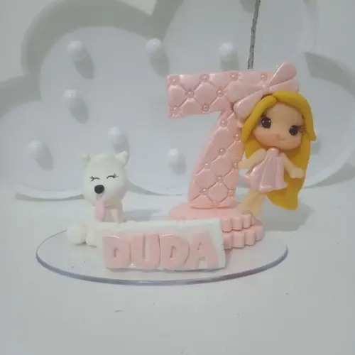 Vela Menina com Cachorrinho de Biscuit