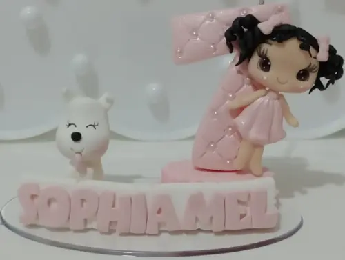 Vela Menina com Cachorrinho de Biscuit