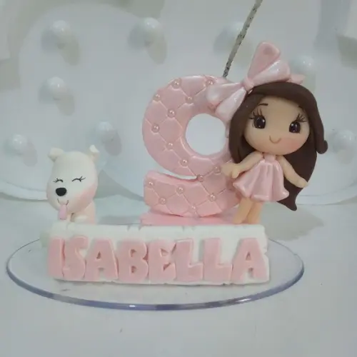 Vela Menina com Cachorrinho de Biscuit