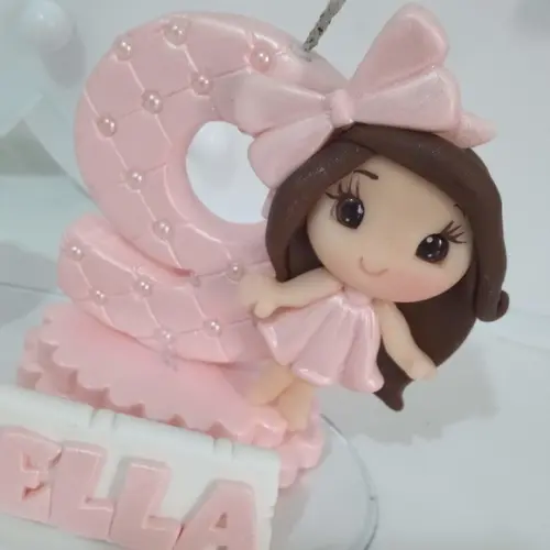 Vela Menina com Cachorrinho de Biscuit