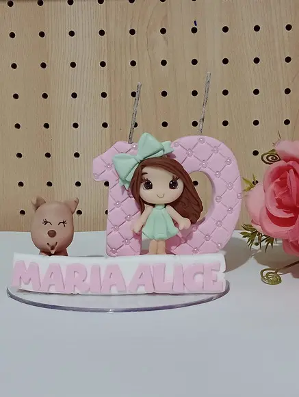 Vela Menina com Cachorrinho Dois Dígitos