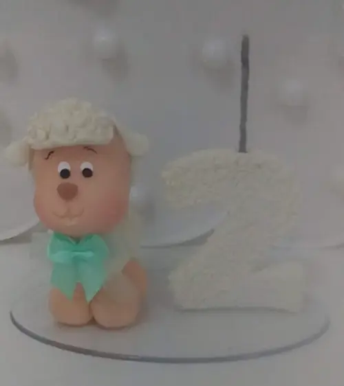Vela Ovelha de Biscuit para Topo de Bolo