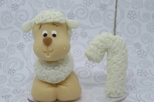 Vela Ovelha de Biscuit para Topo de Bolo