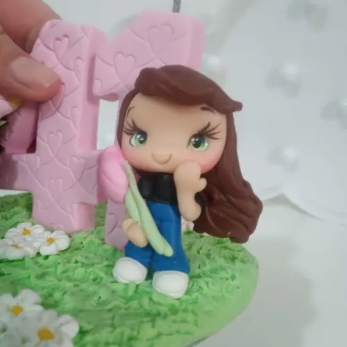 Vela Personalizada com Vaso de Tulipas e Boneca Festa Adulto