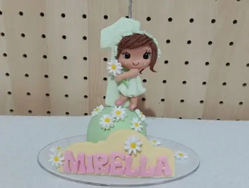 Vela Personalizada Topo de Bolo Menina Margaridas de Biscuit