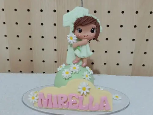Vela Personalizada Topo de Bolo Menina Margaridas de Biscuit