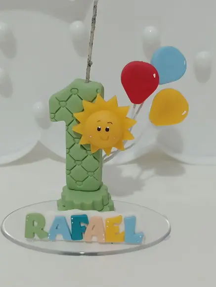 Vela Primeira Volta ao Sol com Balões Nome Colorido Biscuit