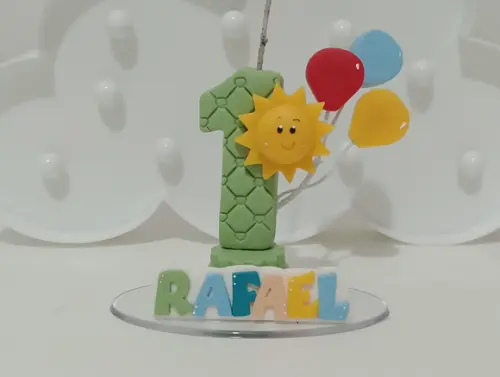 Vela Primeira Volta ao Sol com Balões Nome Colorido Biscuit