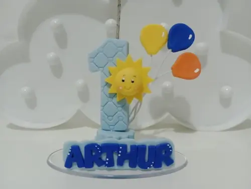 Vela Primeira Volta ao Sol com Balões Nome Colorido Biscuit