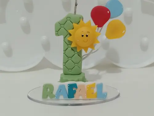 Vela Primeira Volta ao Sol com Balões Nome Colorido Biscuit