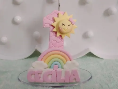 Vela Primeira Volta ao Sol Menina com Arco-íris com Nome