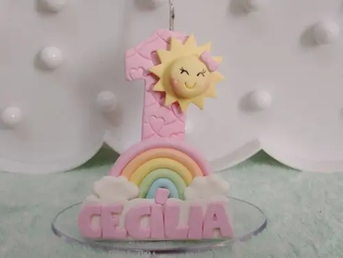 Vela Primeira Volta ao Sol Menina com Arco-íris com Nome