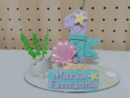 Vela Sereia de Biscuit com Nome