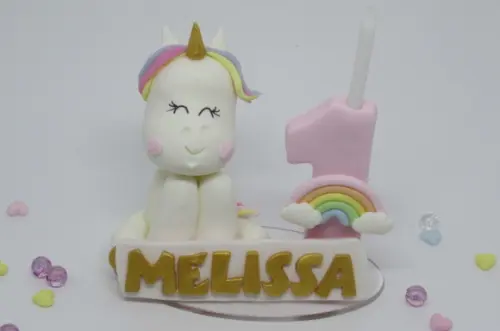 Vela Unicórnio com Nome Dourado