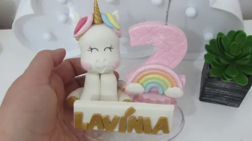 Vela Unicórnio com Nome Dourado