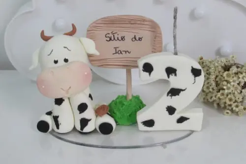 Vela Vaquinha de Biscuit com Nome