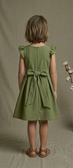 Vestido Daminha Verde Oliva,infantil Luxo Minimalista