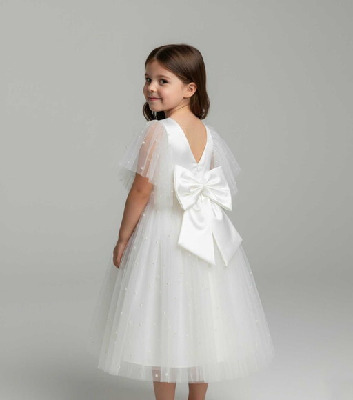 Vestido Infantil para Batizado e Casamento Tule com Pérola