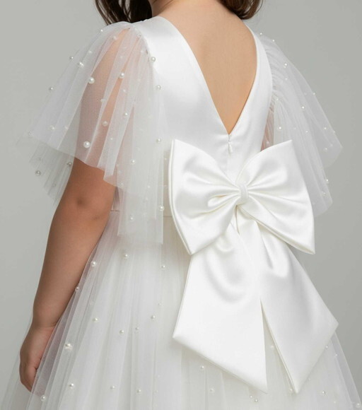 Vestido Infantil para Batizado e Casamento Tule com Pérola