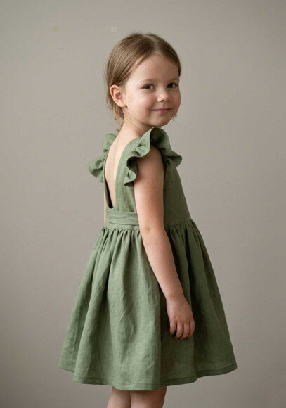 Vestido Infantil Verde Oliva em Fibra Natural | Daminha