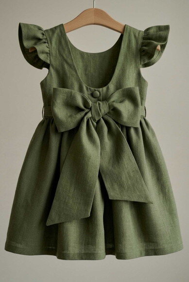 Vestido Infantil Verde Oliva em Fibra Natural | Daminha