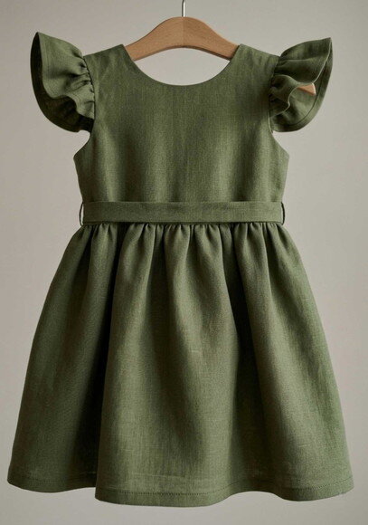 Vestido Infantil Verde Oliva em Fibra Natural | Daminha