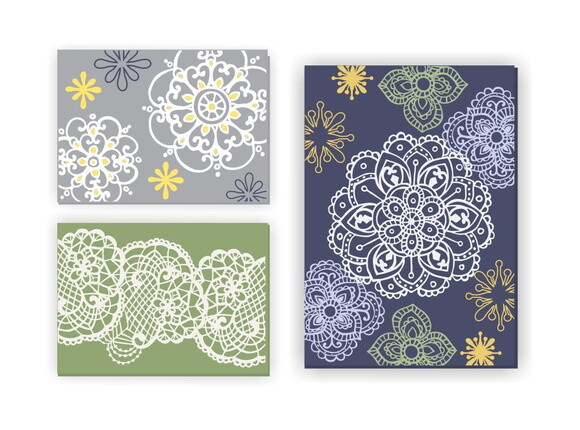 Composição 3 Quadros Pintura em tela Azul/Verde