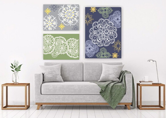 Composição 3 Quadros Pintura em tela Azul/Verde