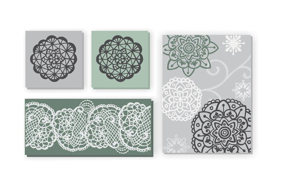Composição 4 Quadros Pintura em tela Cinza/Verde