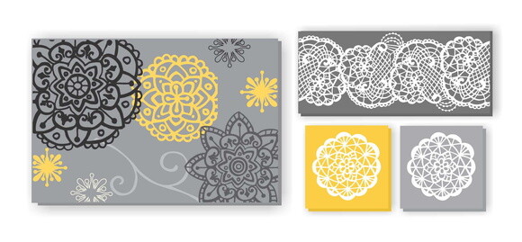 Composição 4 quadros pintura em tela Cinza /amarela