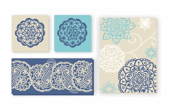 Composição 4 Quadros Pintura em tela Fendi/Azul