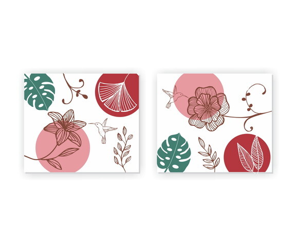 Par Telas Decorativas Pintadas à mão Floral 70x60cm