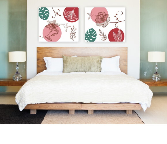 Par Telas Decorativas Pintadas à mão Floral 70x60cm