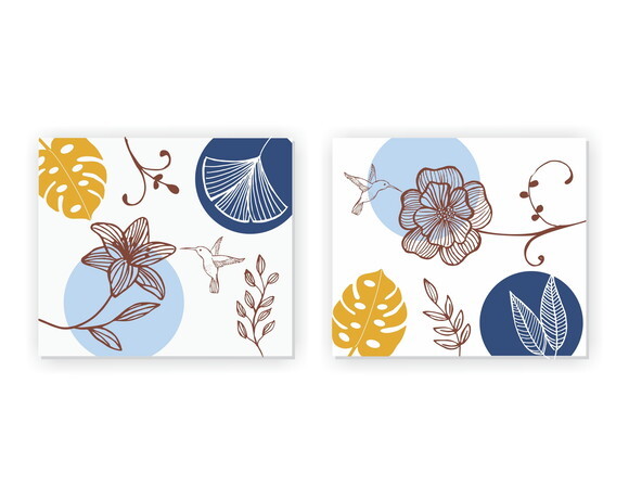 Par Telas Decorativas Pintadas à mão Garden Azull 70x60cm