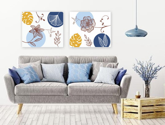 Par Telas Decorativas Pintadas à mão Garden Azull 70x60cm