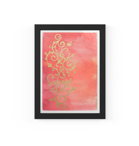 Quadro com Moldura Arabesco Coral Ouro 33x24cm