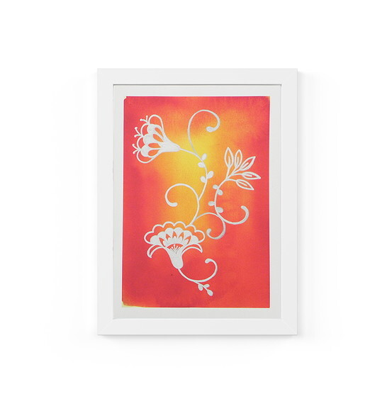 Quadro com Moldura Floral Laranja Prata 33x24cm