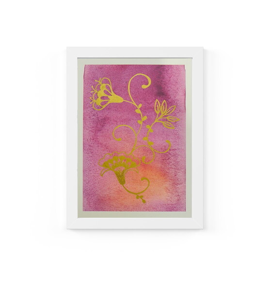 Quadro com Moldura Floral Lilás Ouro 33x24