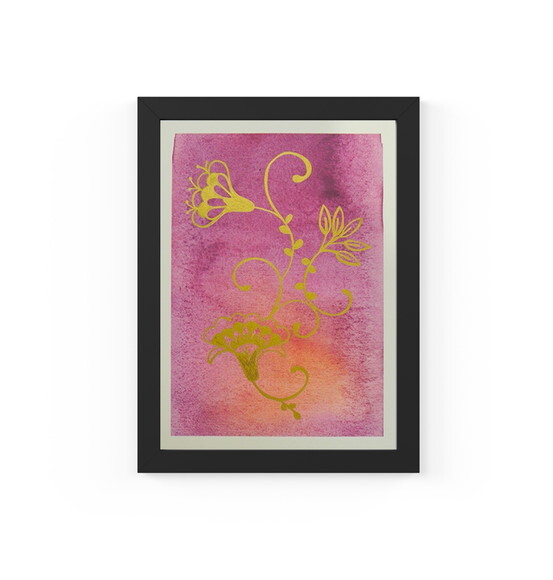 Quadro com Moldura Floral Lilás Ouro 33x24