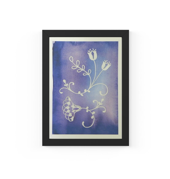 Quadro com Moldura Floral Lilás Prata 33x24cm