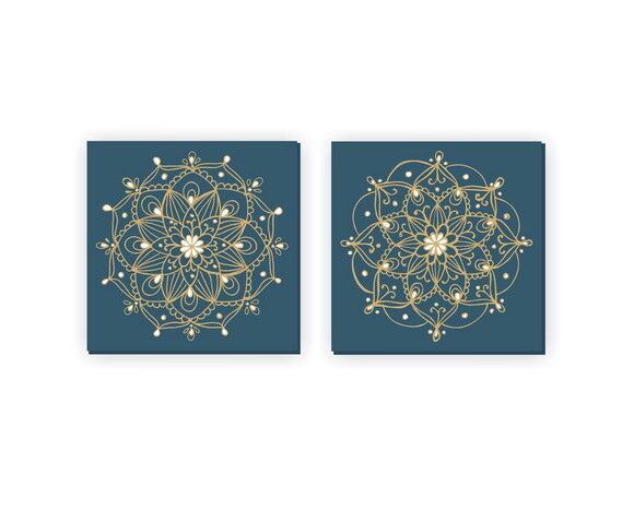 Quadro Pintura em par de Telas Azul Ouro 60X60cm