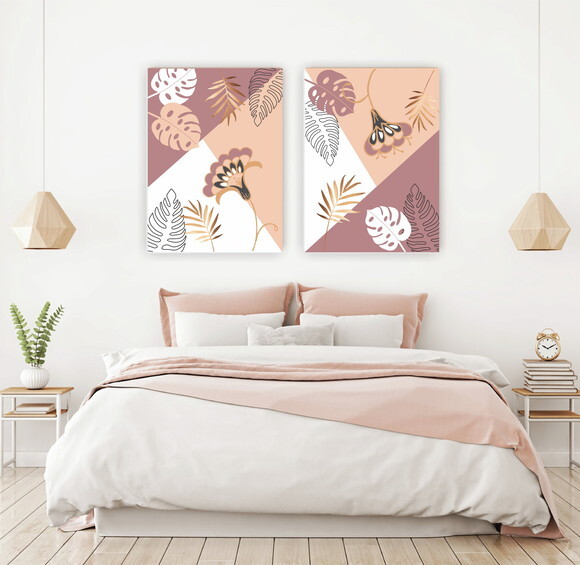 Quadro Pintura em Par de Telas Botânica Bordo 60x80cm