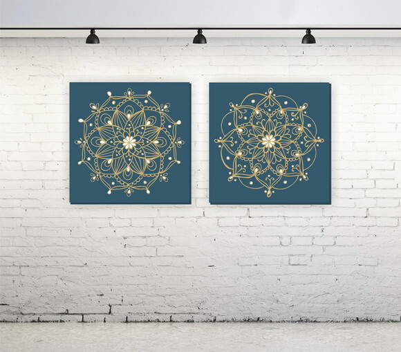 Quadro Pintura em par de Telas Azul Ouro 60X60cm