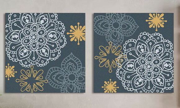 Quadro pintura em par de telas Floral Azul 80x80