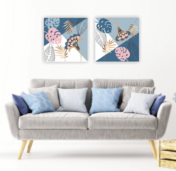 Quadro Pintura em Par de Telas Geo Botânica 60X60cm