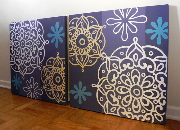 Quadro pintura em Par de Telas Mandala Azul 60X60