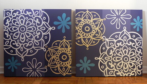 Quadro pintura em Par de Telas Mandala Azul 60X60
