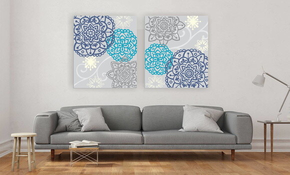 Quadro pintura em Par de Telas Mandala Cinza Azul 70x80cm
