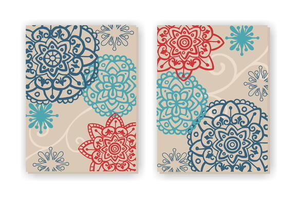 Quadro pintura em Par de Telas Mandala Azul Vermelha 60x80cm